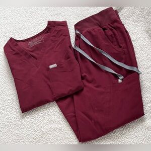 FIGS Burgundy Scrub Set Scrub Pants Size Small & Scrub Top Size Small